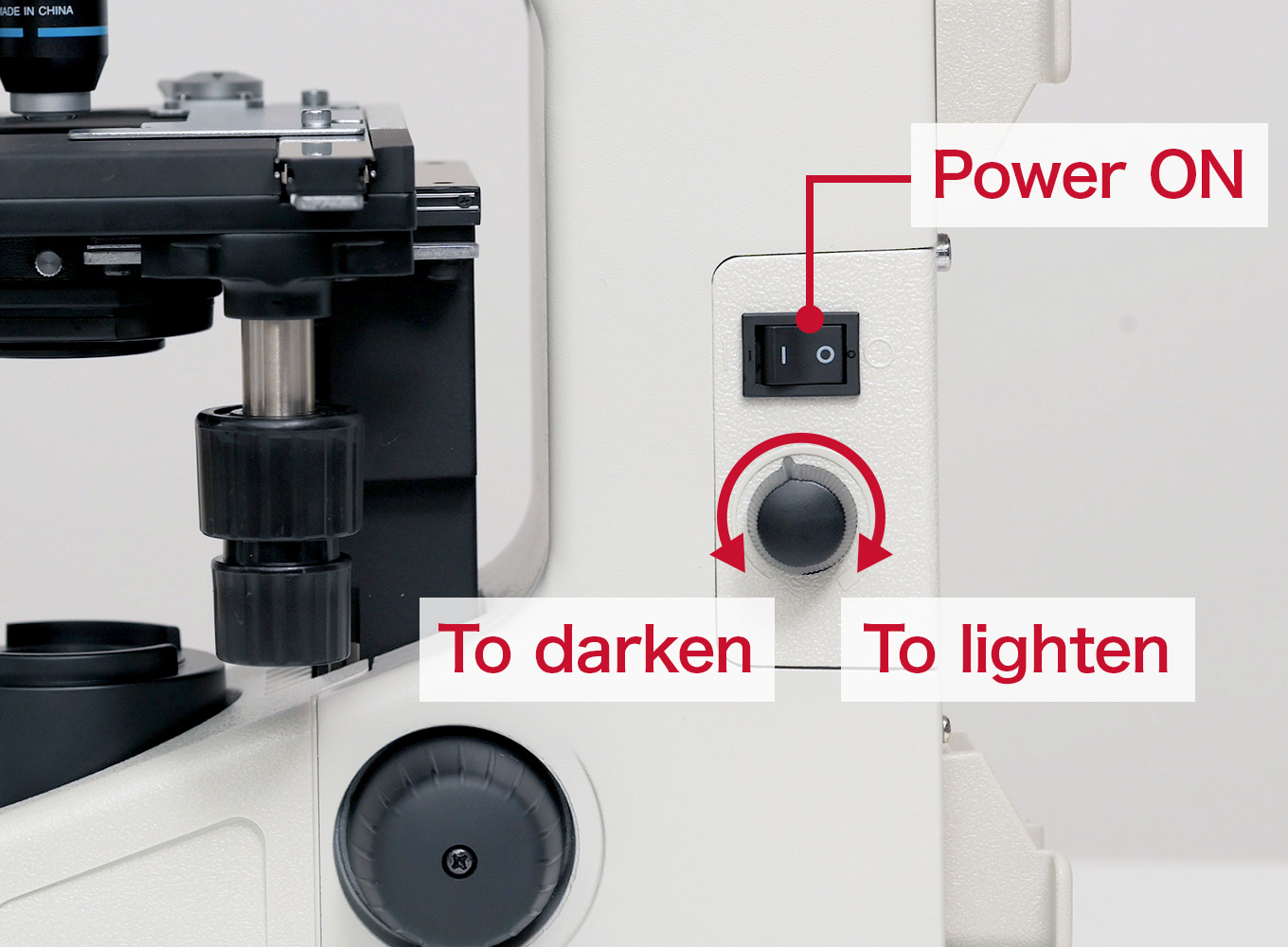 Adjust the brightness using the brightness control knob