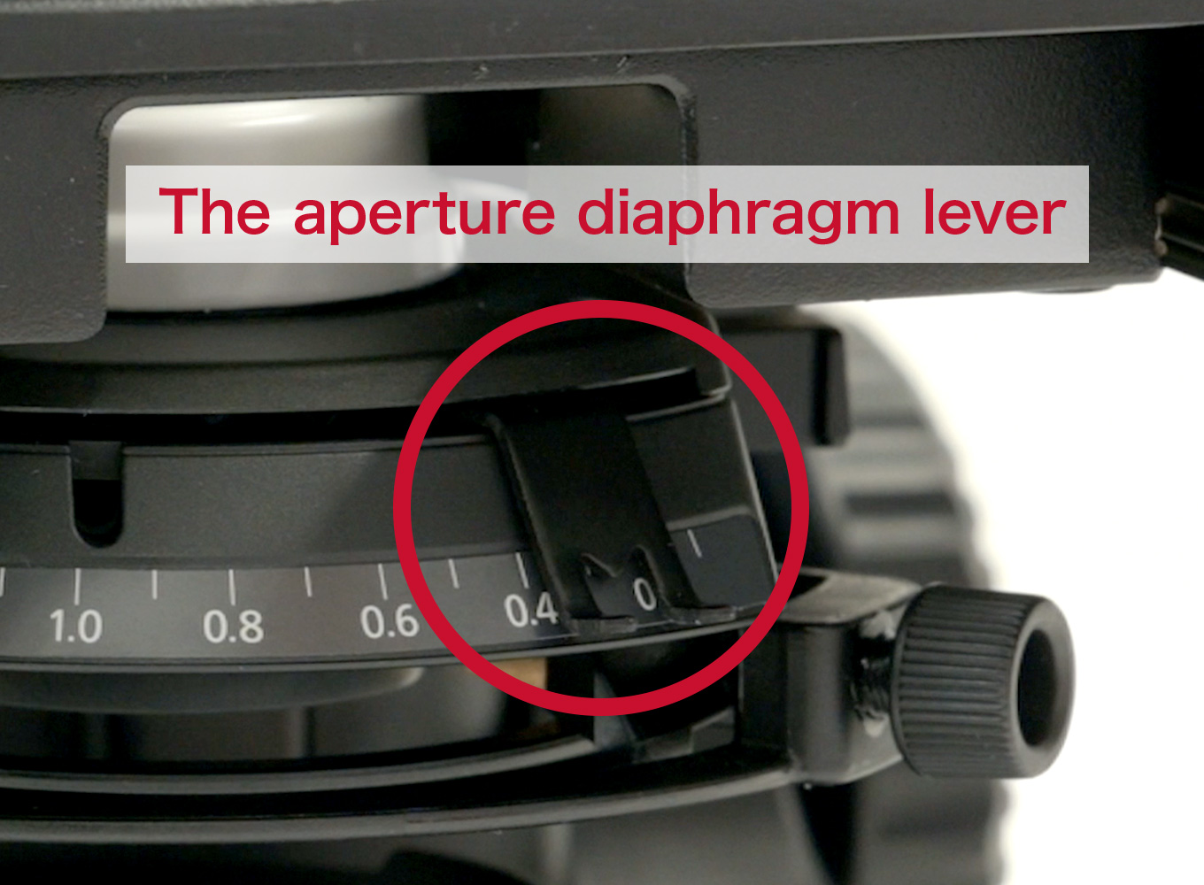 Adjust the aperture diaphragm lever