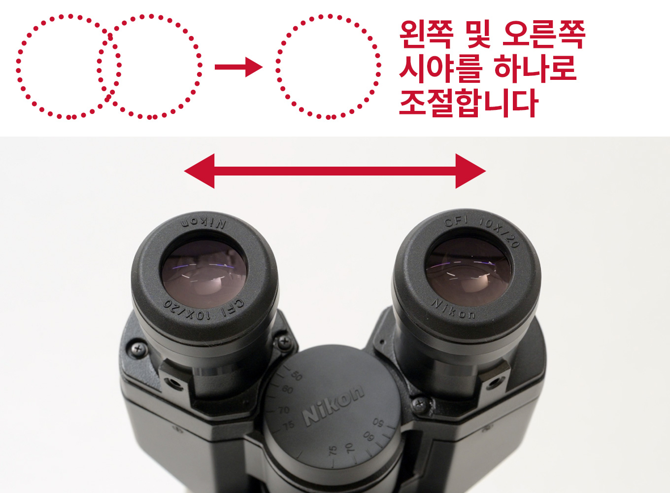 Adjust the left and right field of view into one